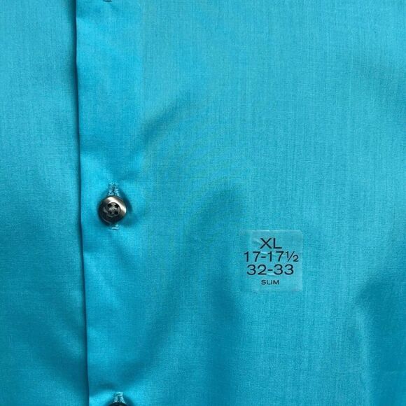 JF J. Ferrari Dress Shirt Turquoise Slim XL 17-17 1/2 Button Up Front Collared - Picture 2 of 11